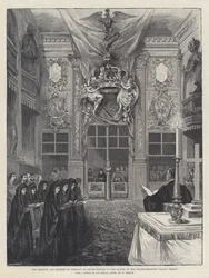 Der Kaiser und die Kaiserin von Deutschland beim Gottesdienst in der Kapelle des Schlosses Charlottenburg, Berlin